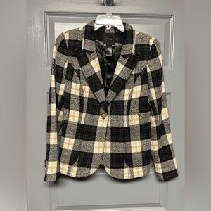 SMYTHE Duchess Plaid single breasted 100% wool blazer. Gold tone buttons. Size 8